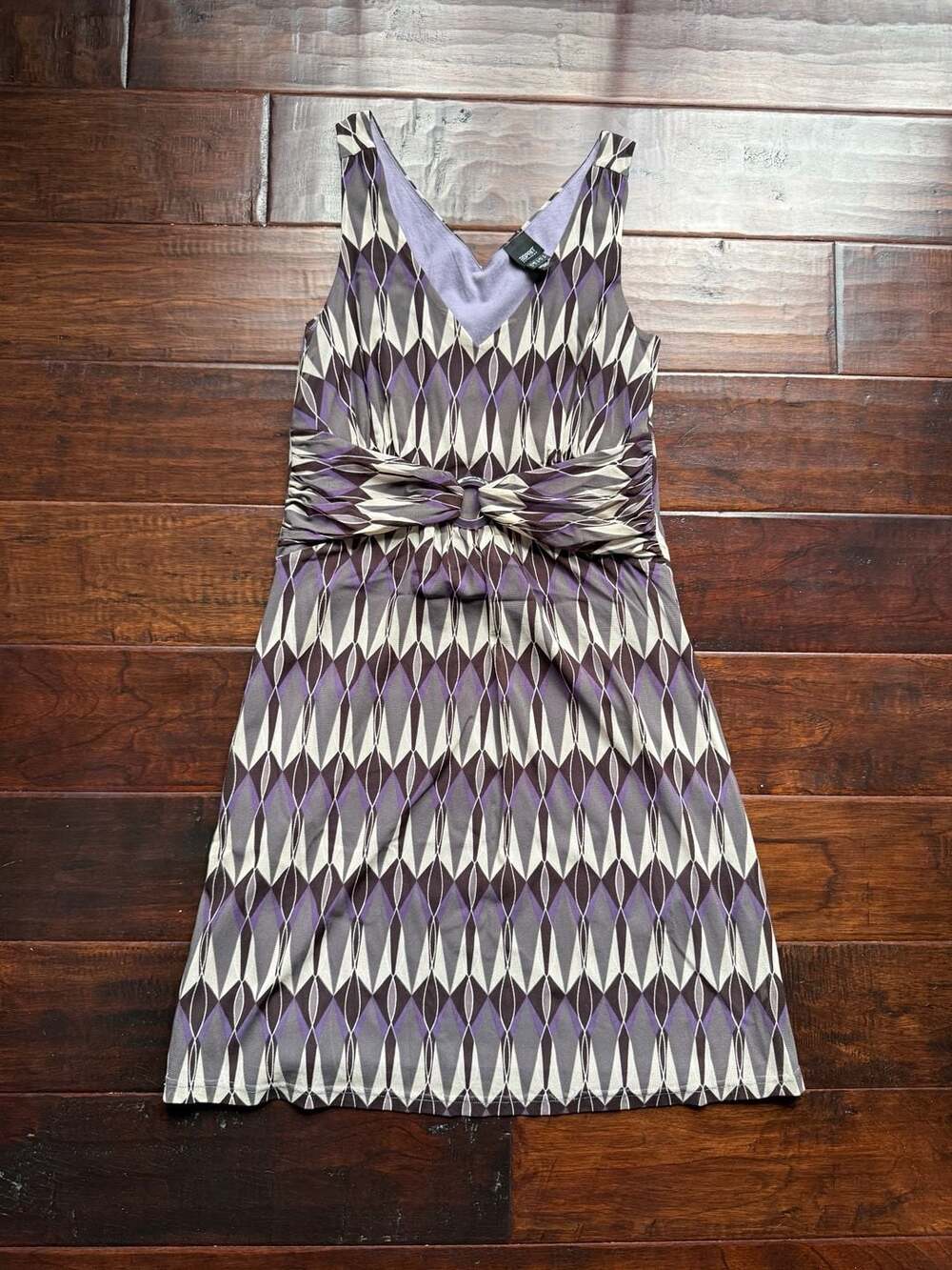 VTG Y2K Esprit Geometric Print Sleeveless V-Neck Dress with Ring Detail, Size S